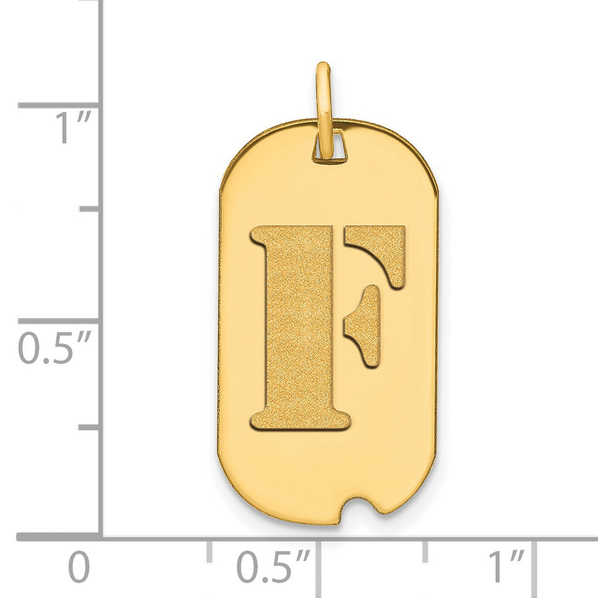 14k Yellow Gold Dog Tag Pendant with Cutout Letter F, Unisex Initial Charm