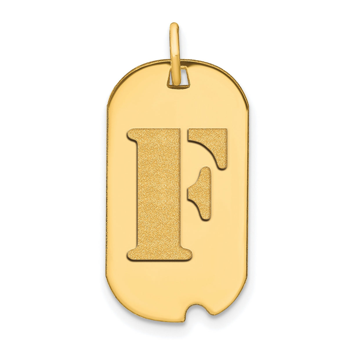 14k Yellow Gold Dog Tag Pendant with Cutout Letter F, Unisex Initial Charm