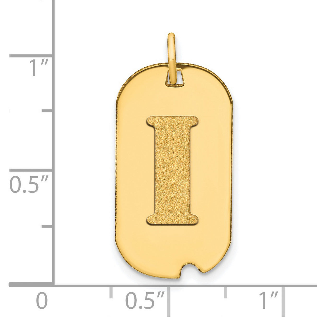 14k Yellow Gold Pendant with Block Letter I Cut-Out, Dog Tag Style Initial Charm