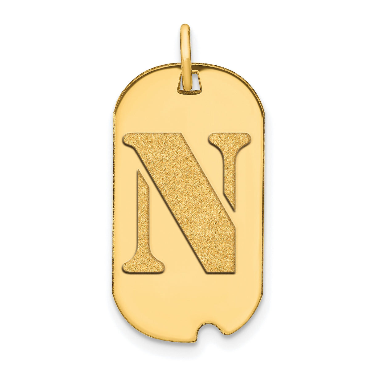 14k Yellow Gold Dog Tag Pendant with Textured Letter N, Unisex Initial Charm