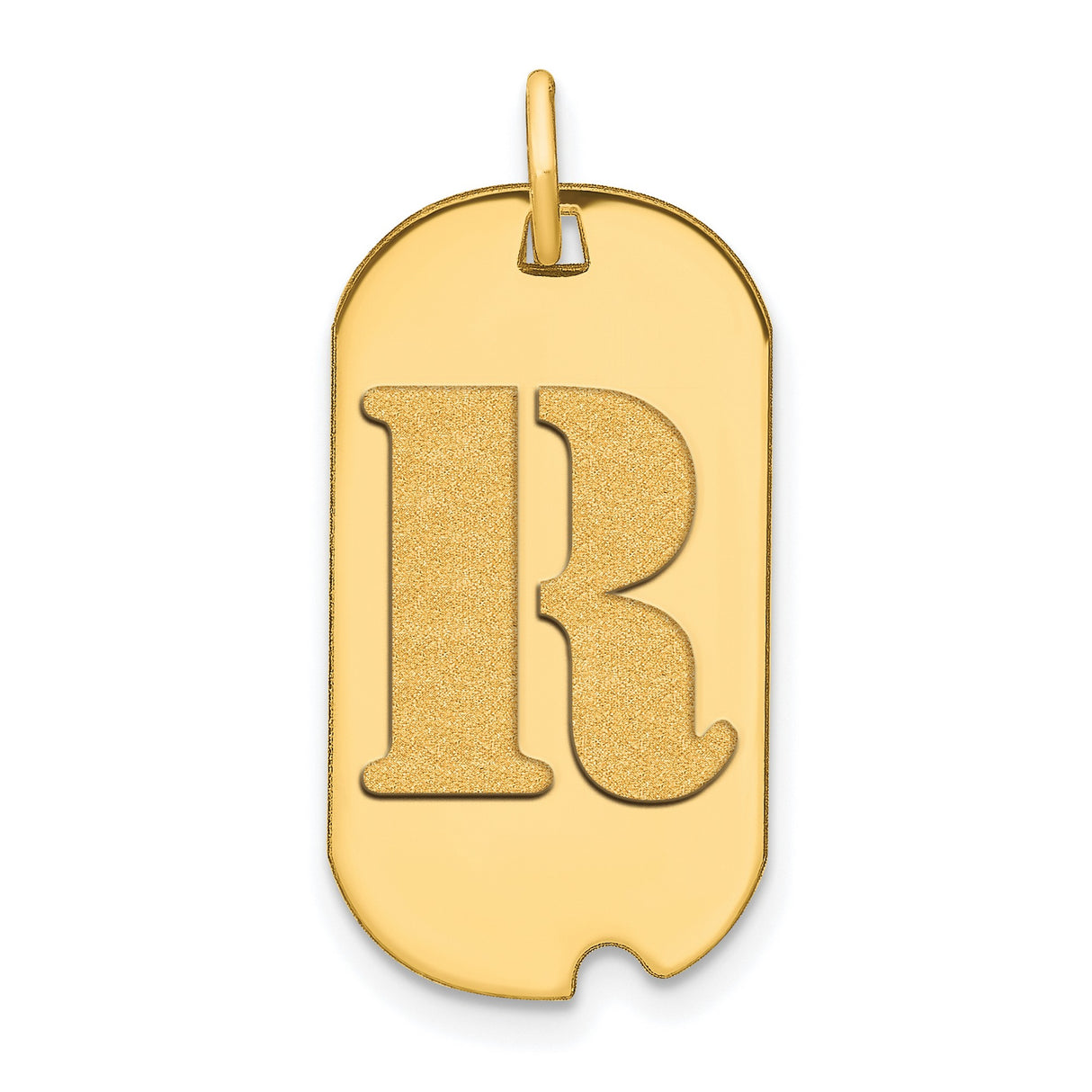 14k Yellow Gold Initial R Dog Tag Pendant with Polished Finish, Unisex Letter Charm
