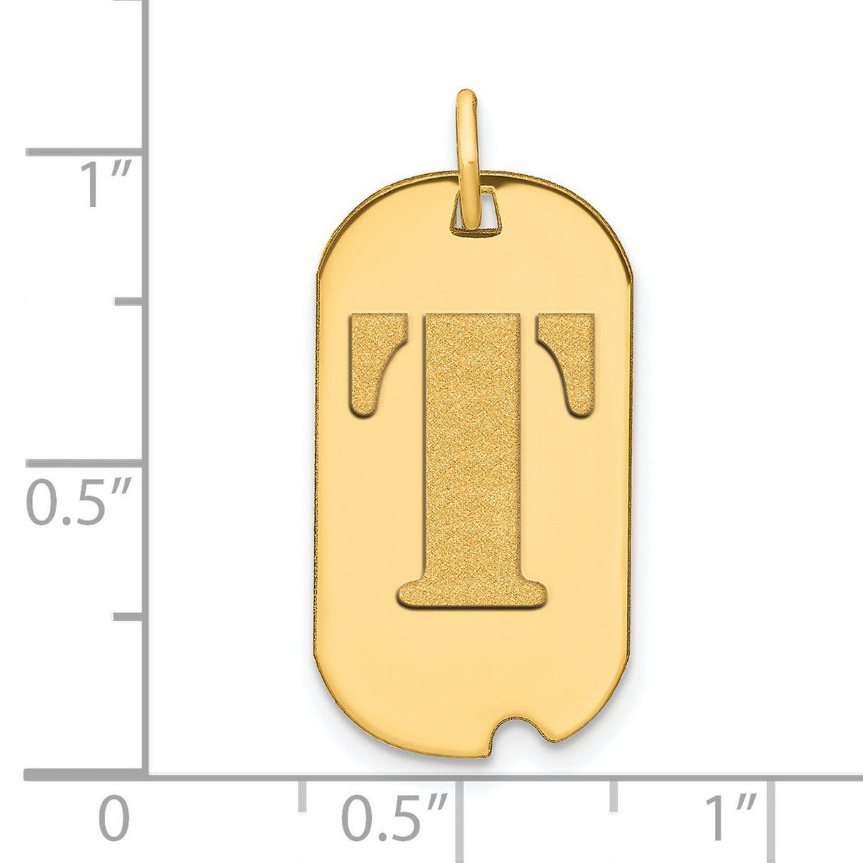 14k Yellow Gold Dog Tag Pendant with Letter T, Bold Initial Charm for Men or Unisex