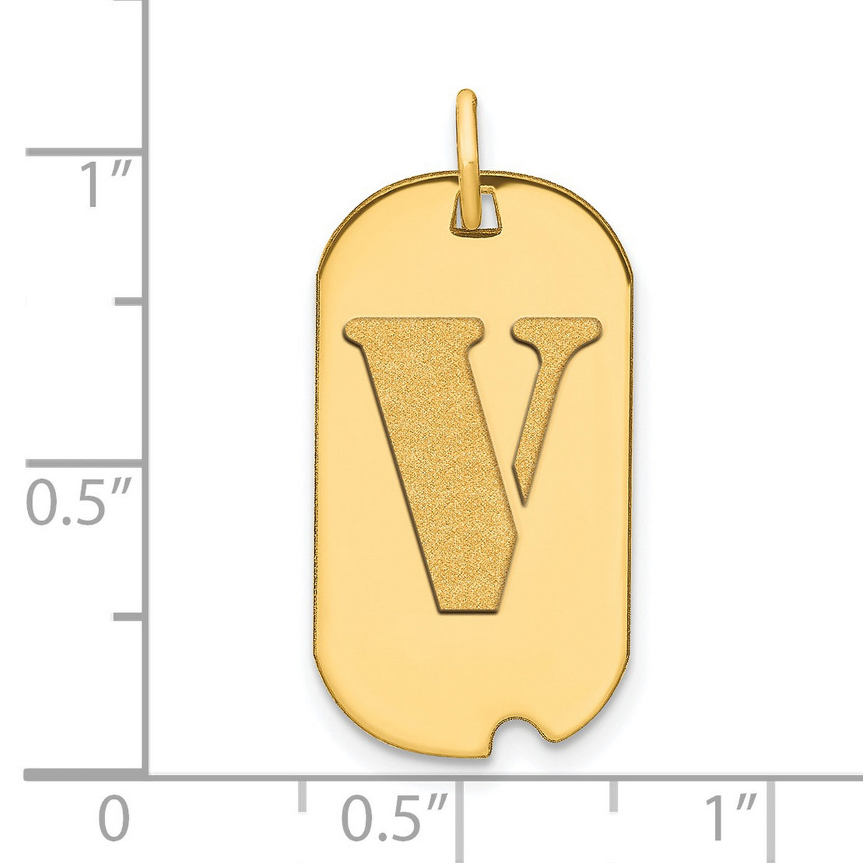 14k Yellow Gold V Pendant Charm, Cutout Monogram Dog Tag Design, Unisex Letter Jewelry