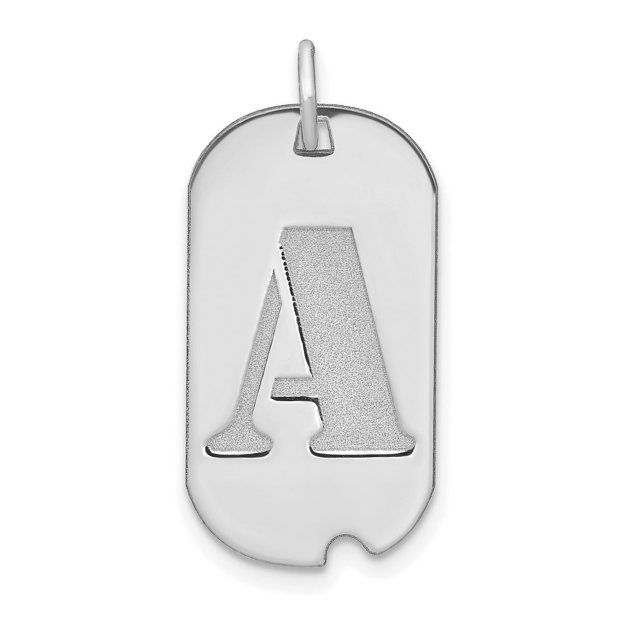 14k White Gold Dog Tag Pendant with Letter A, Unisex Alphabet Charm