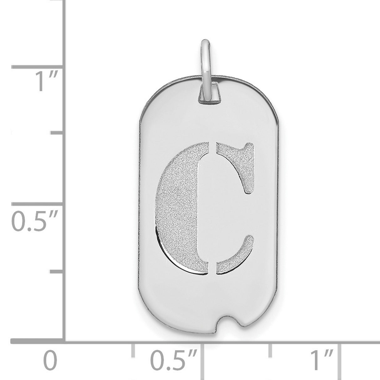 14k White Gold Initial Pendant with Cutout Letter C, Dog Tag Style Charm