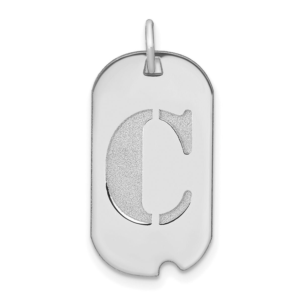 14k White Gold Initial Pendant with Cutout Letter C, Dog Tag Style Charm