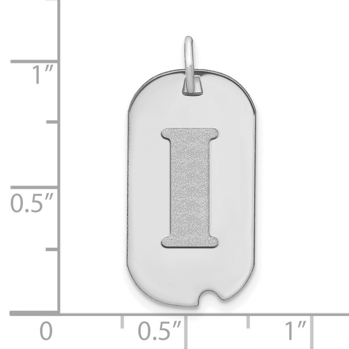 14k White Gold Dog Tag Pendant with Letter I, Unisex Modern Initial Charm