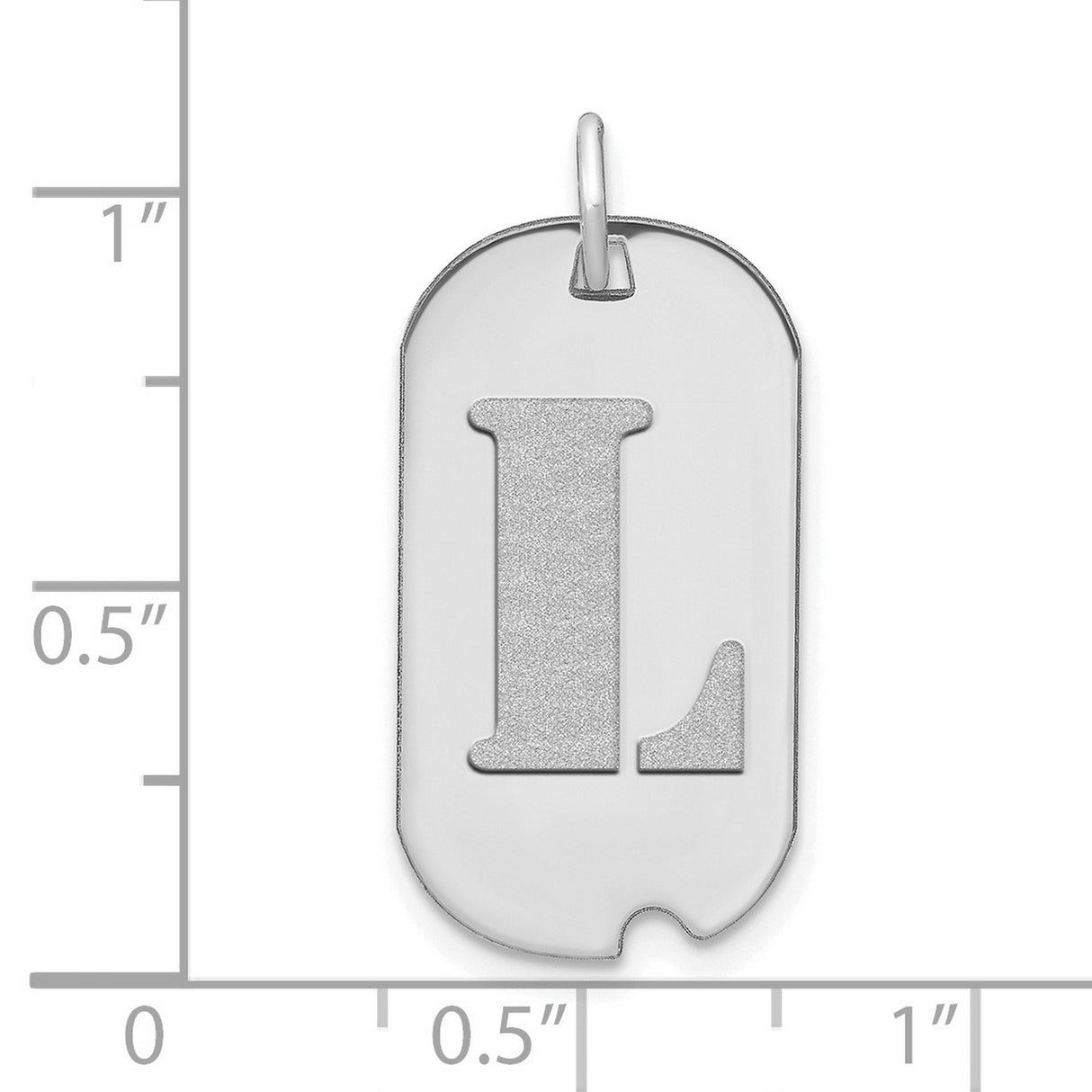 14k White Gold Dog Tag Pendant with Bold Letter L, Modern Minimalist Initial Charm