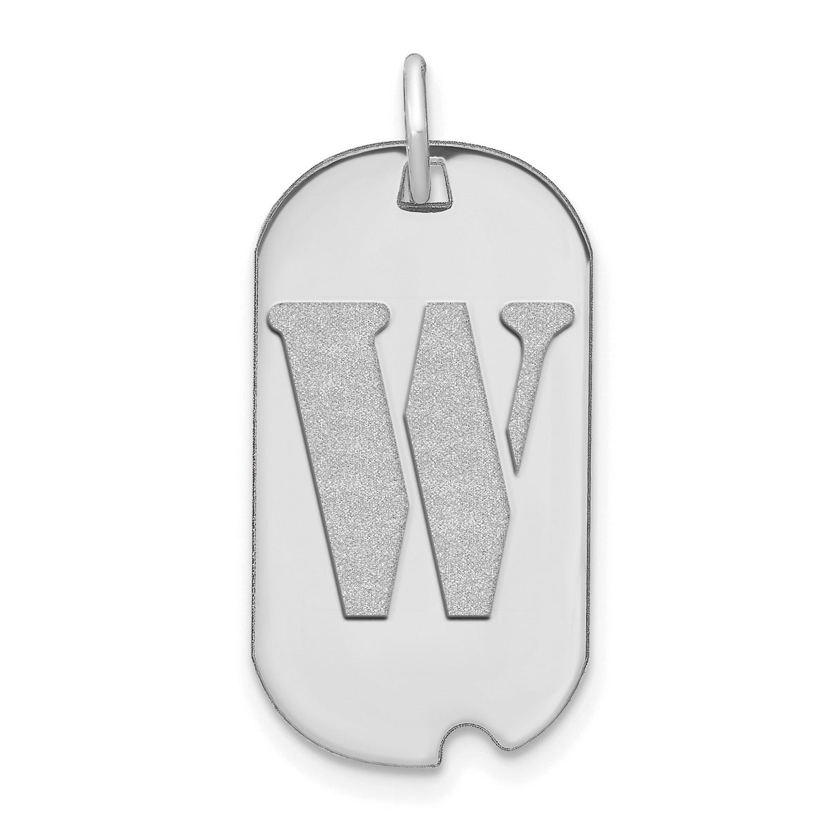 14k White Gold Dog Tag Pendant with Letter W Cutout and Brushed Finish
