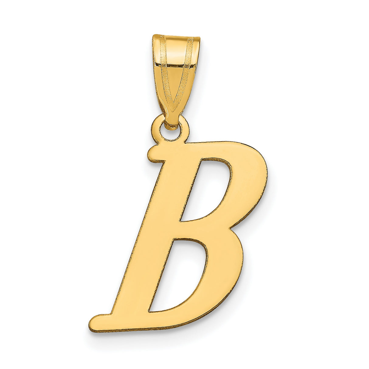 14k Yellow Gold Letter B Pendant, Block Style Initial Charm for Women or Unisex Wear