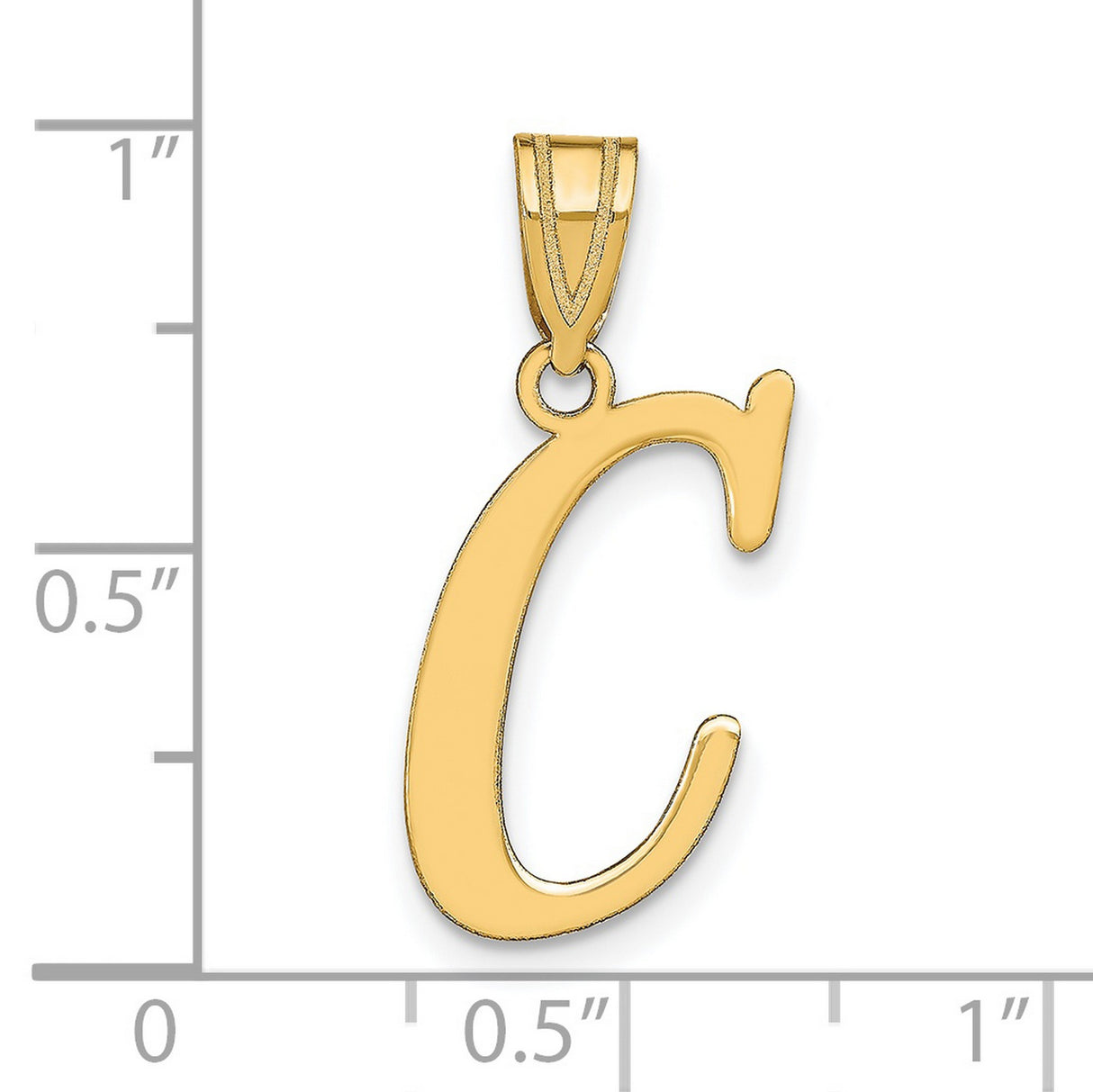 14k Yellow Gold Letter C Pendant, Polished Script Initial Charm for Women