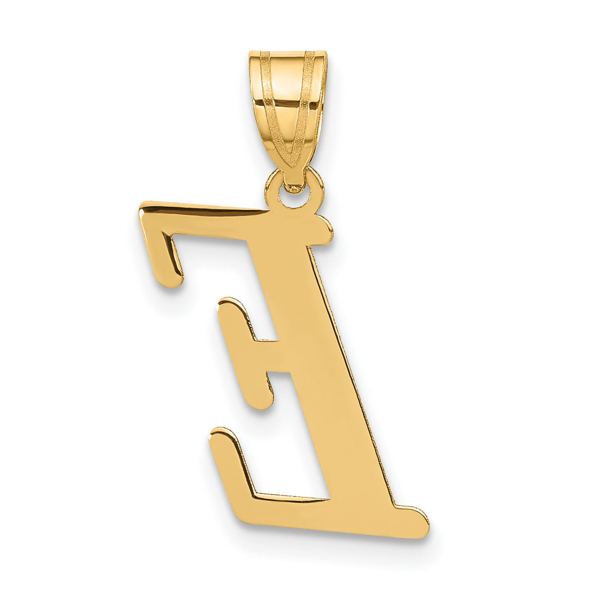 14k Yellow Gold Letter E Pendant, Bold Script Initial Charm for Women or Unisex Wear