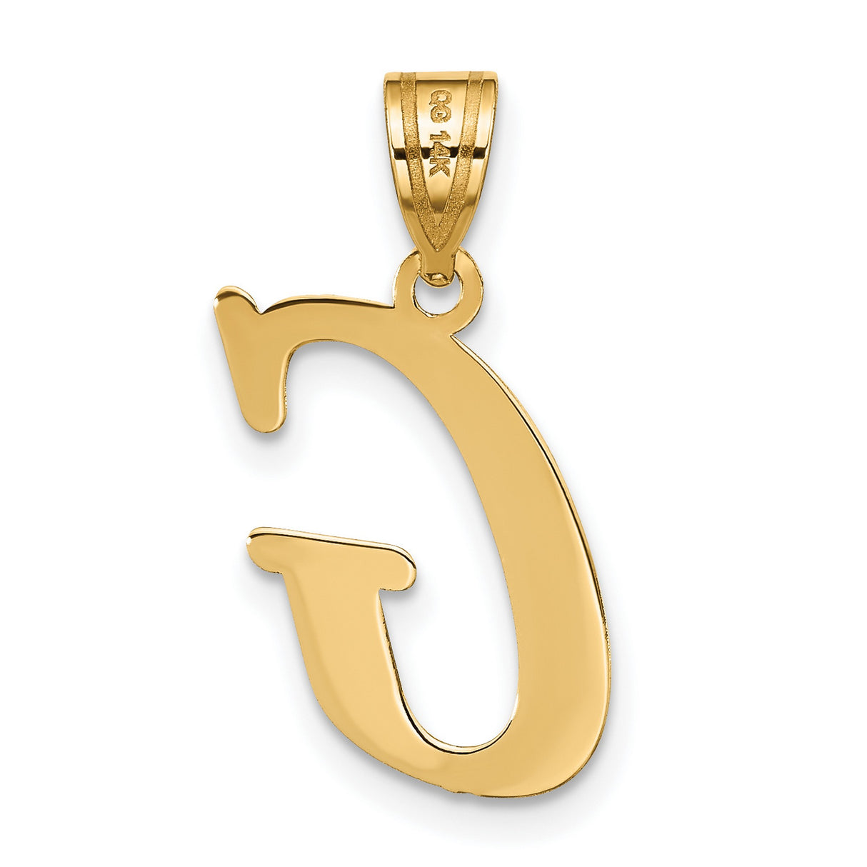 14k Yellow Gold Letter G Pendant, Polished Script Initial Charm for Women or Unisex Wear