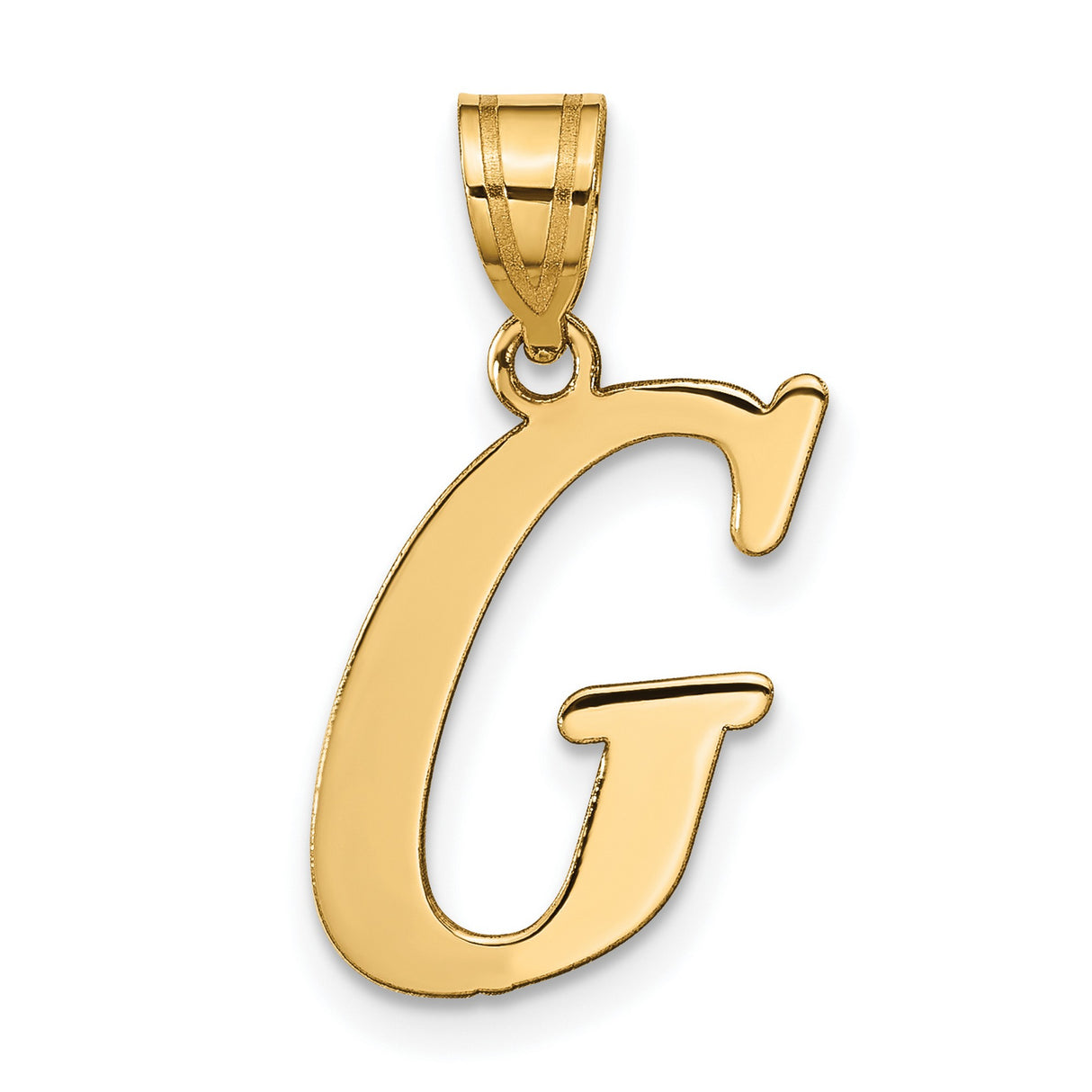 14k Yellow Gold Letter G Pendant, Polished Script Initial Charm for Women or Unisex Wear