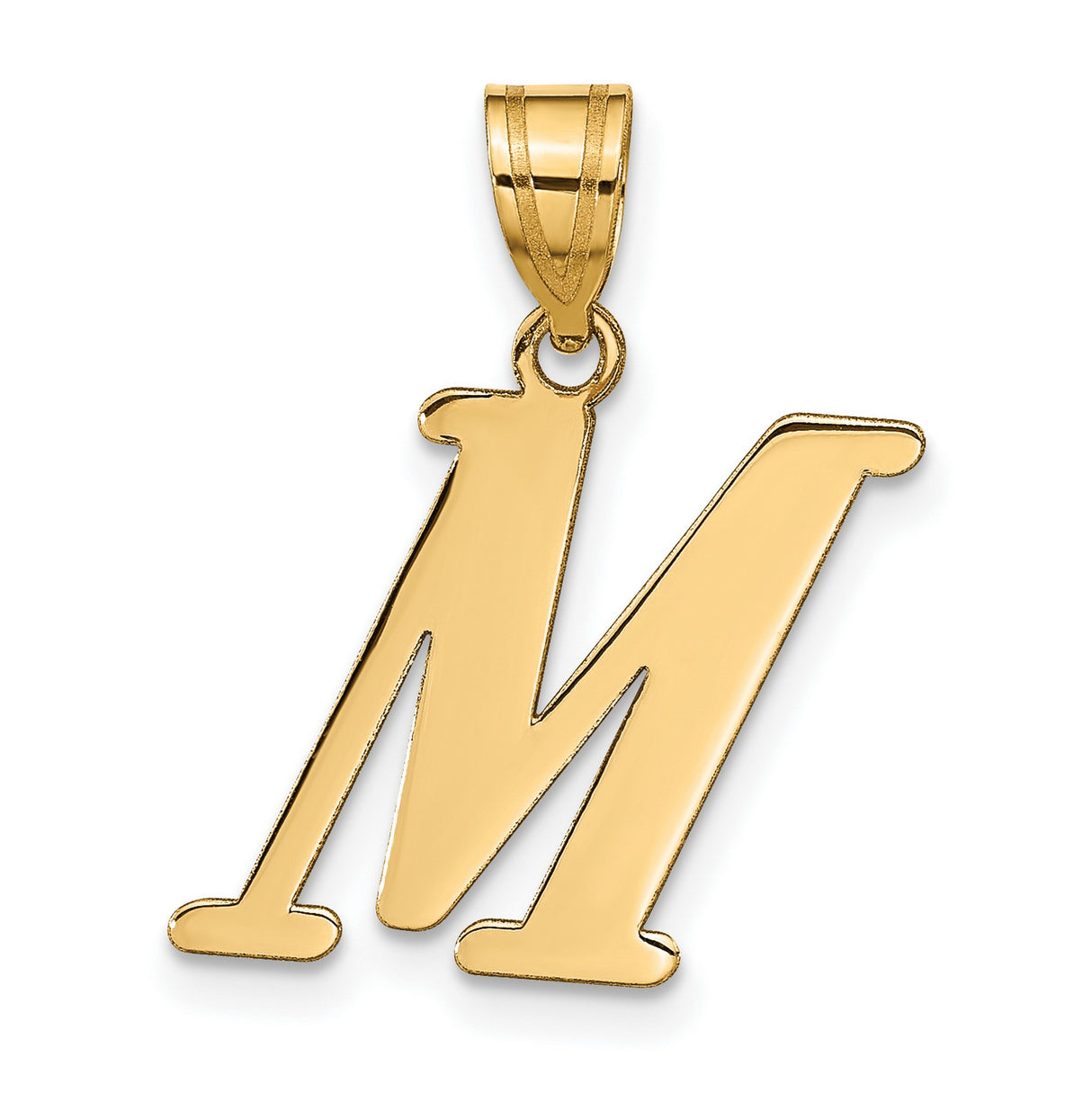 14k Yellow Gold Letter M Pendant, Block Serif Initial Charm for Women or Unisex