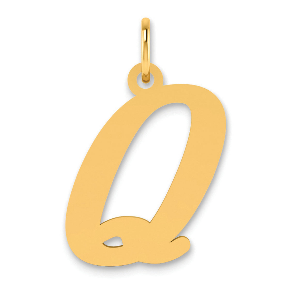 Polished Letter Q Initial Charm Pendant in Real 14k Yellow Gold