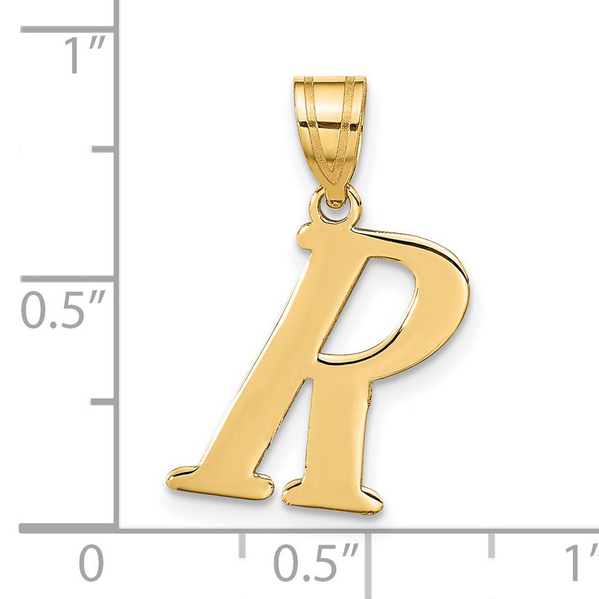 14k Yellow Gold Initial R Pendant, Polished Finish Serif Letter Charm for Women