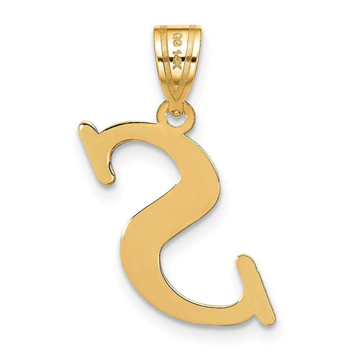 14k Yellow Gold S Pendant, Polished Script Letter Charm, Unisex Initial Jewelry