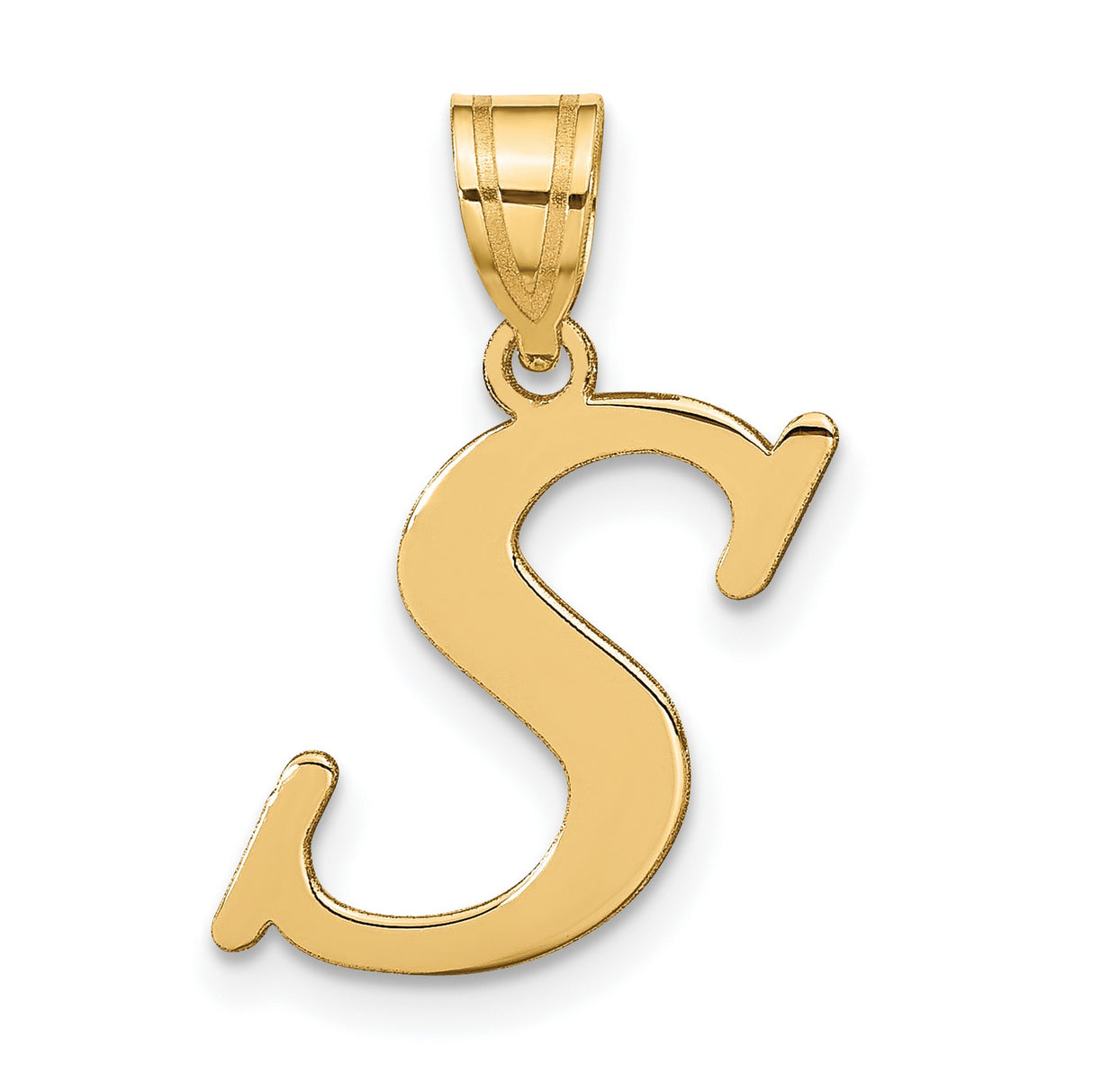 14k Yellow Gold S Pendant, Polished Script Letter Charm, Unisex Initial Jewelry