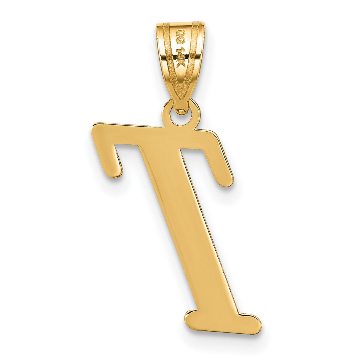 14k Yellow Gold Script Letter T Pendant, Polished Initial Charm for Women or Unisex