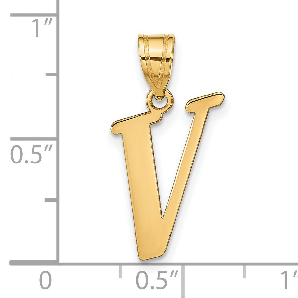 14k Yellow Gold Initial V Pendant, Polished Block Letter Charm for Women and Unisex
