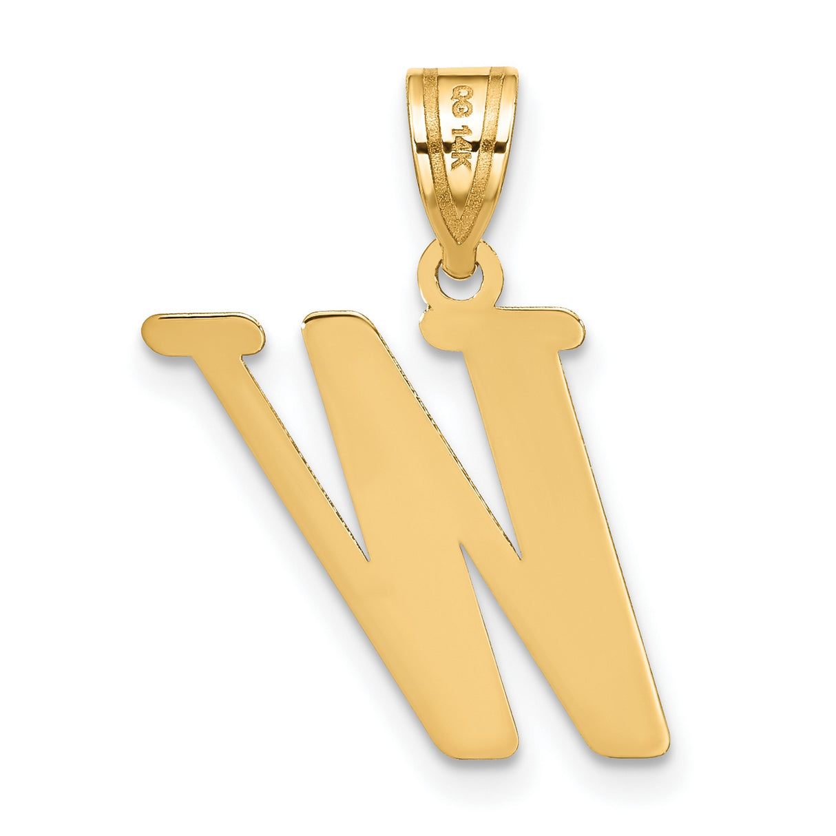 14k Yellow Gold Letter W Pendant, Polished Serif Initial Charm for Women or Unisex Wear