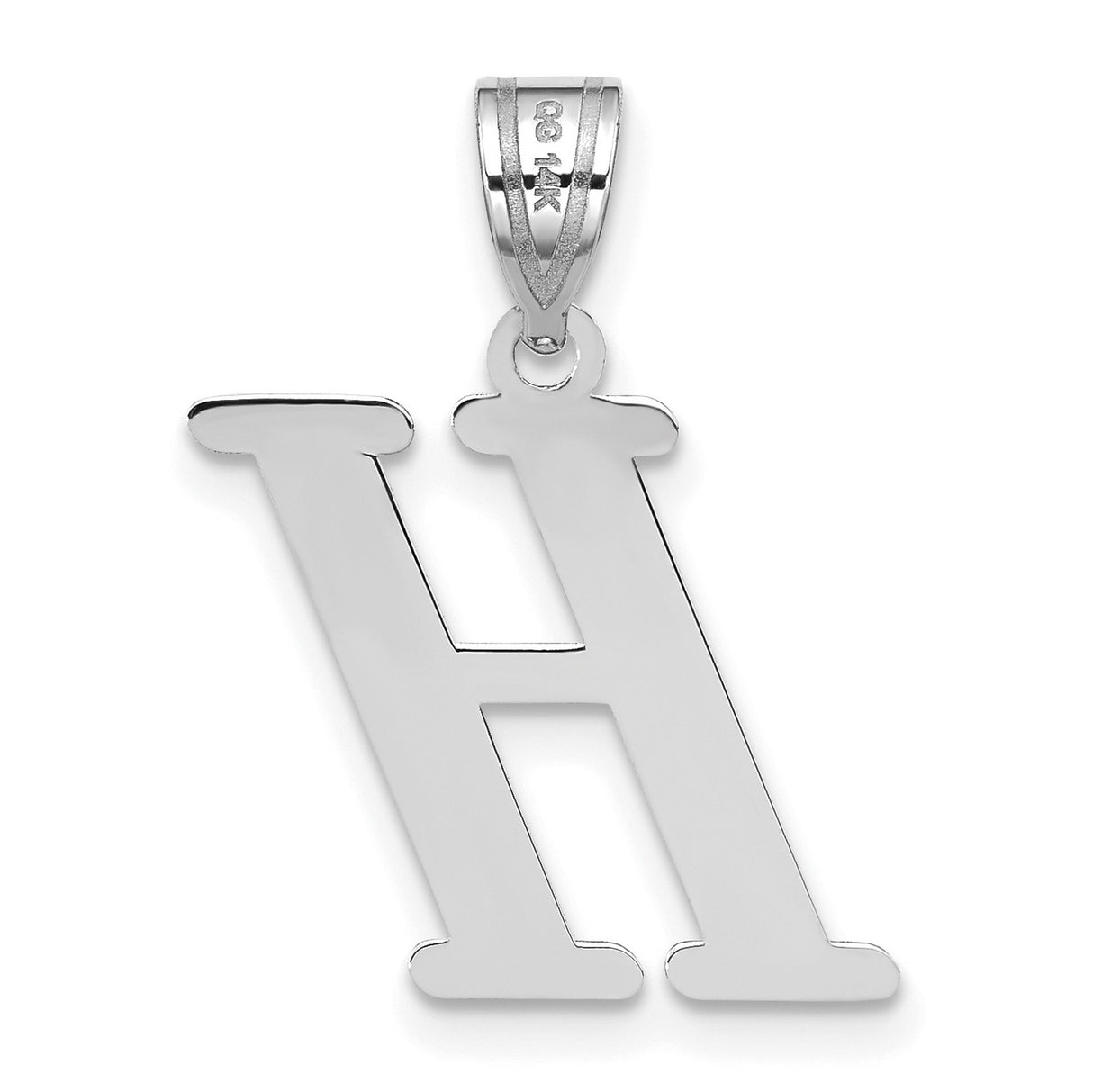 14k White Gold Pendant with Polished Block Letter H Charm, Uppercase Initial Jewelry