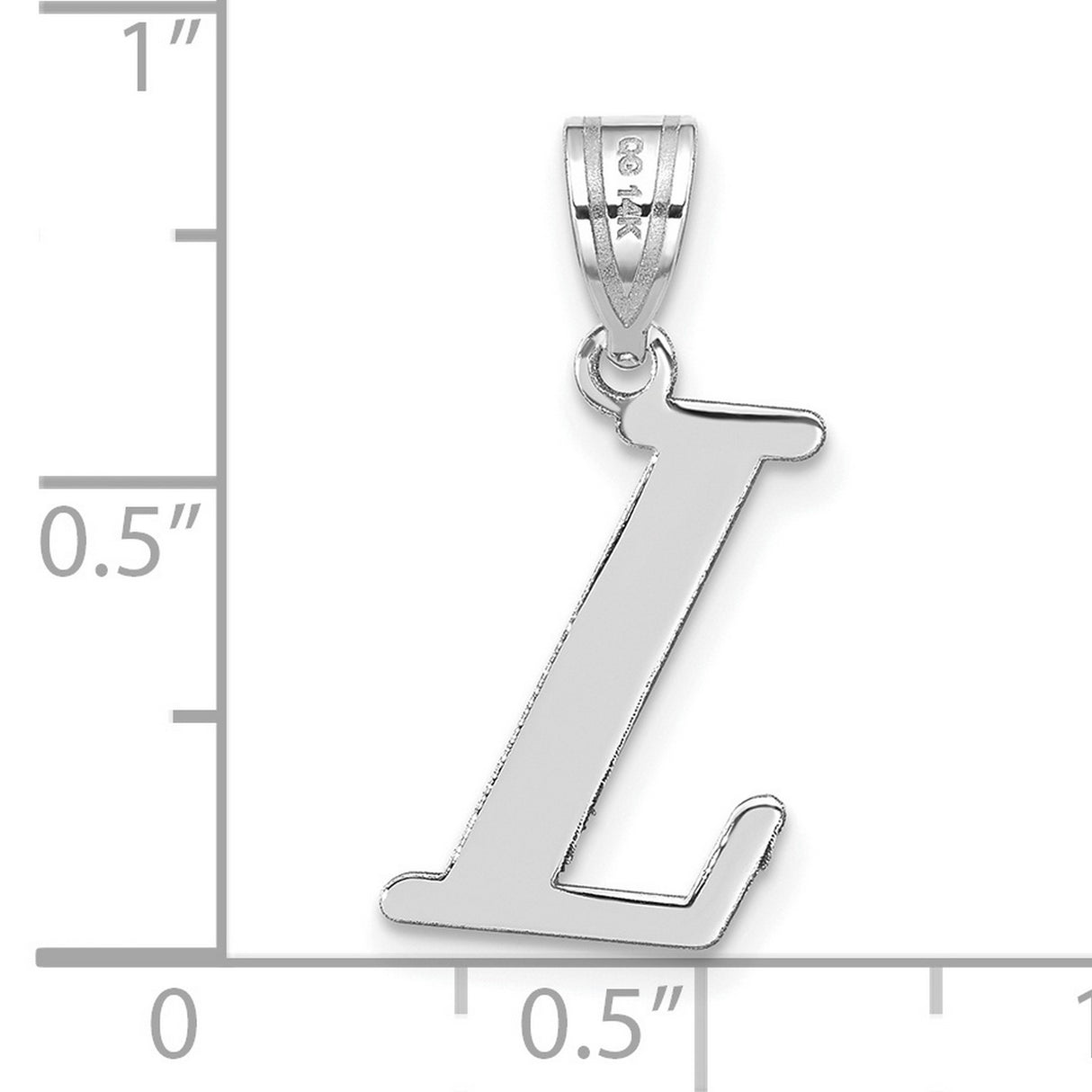 14k White Gold Initial L Pendant, Sleek Polished Letter Charm, Unisex Modern Monogram Style
