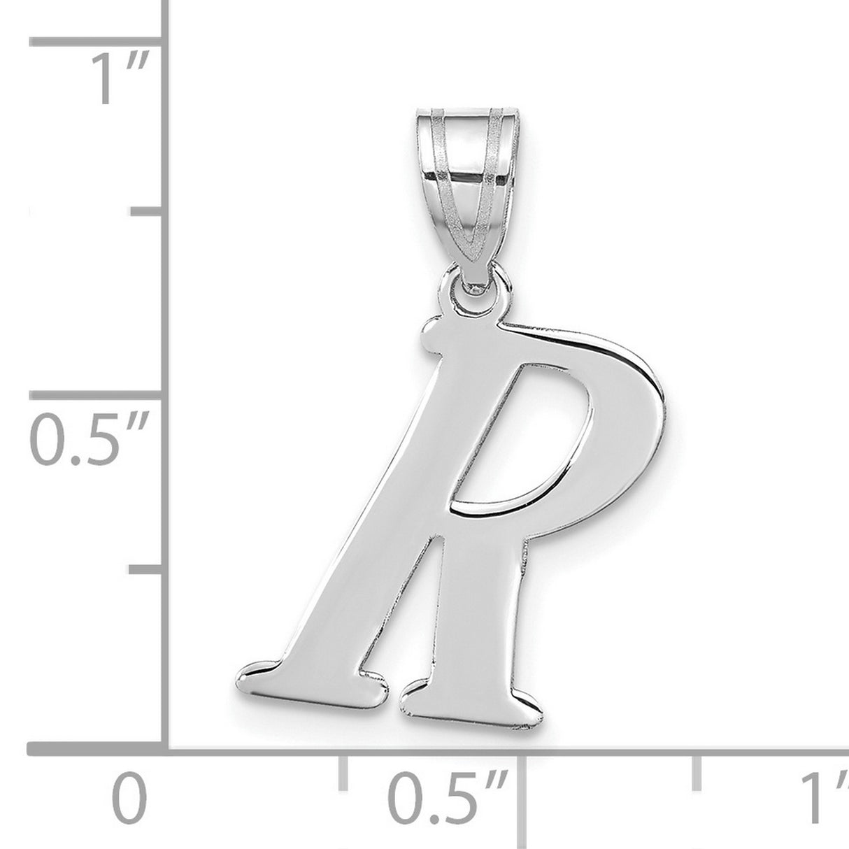 14k White Gold Letter R Pendant, Polished Script Initial Charm for Women or Unisex Wear