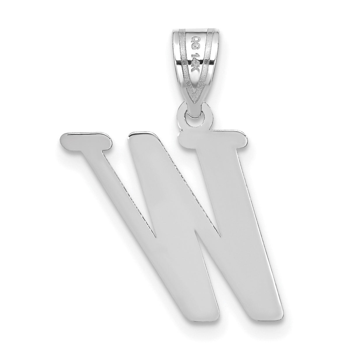 14k White Gold Initial W Pendant, Polished Alphabet Charm, Minimalist Monogram Jewelry