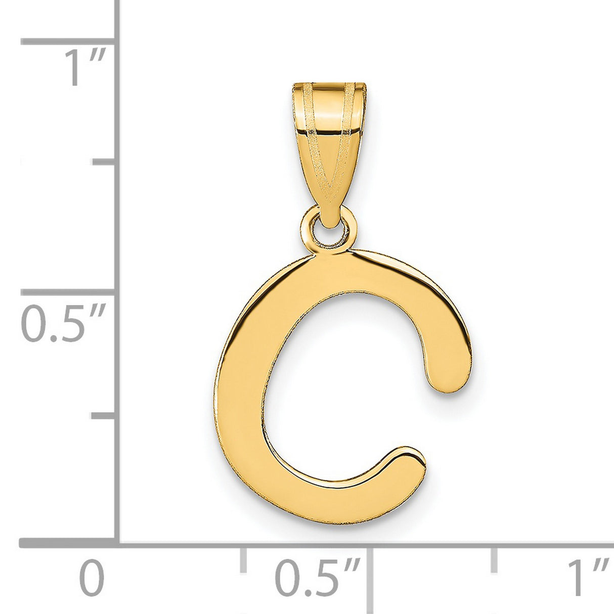 14k Yellow Gold Initial C Pendant, Script Letter Charm with Polished Finish