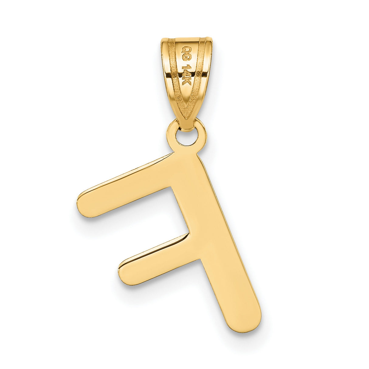 14k Yellow Gold Initial F Pendant Charm, Polished Block Letter Design for Women or Unisex Wear