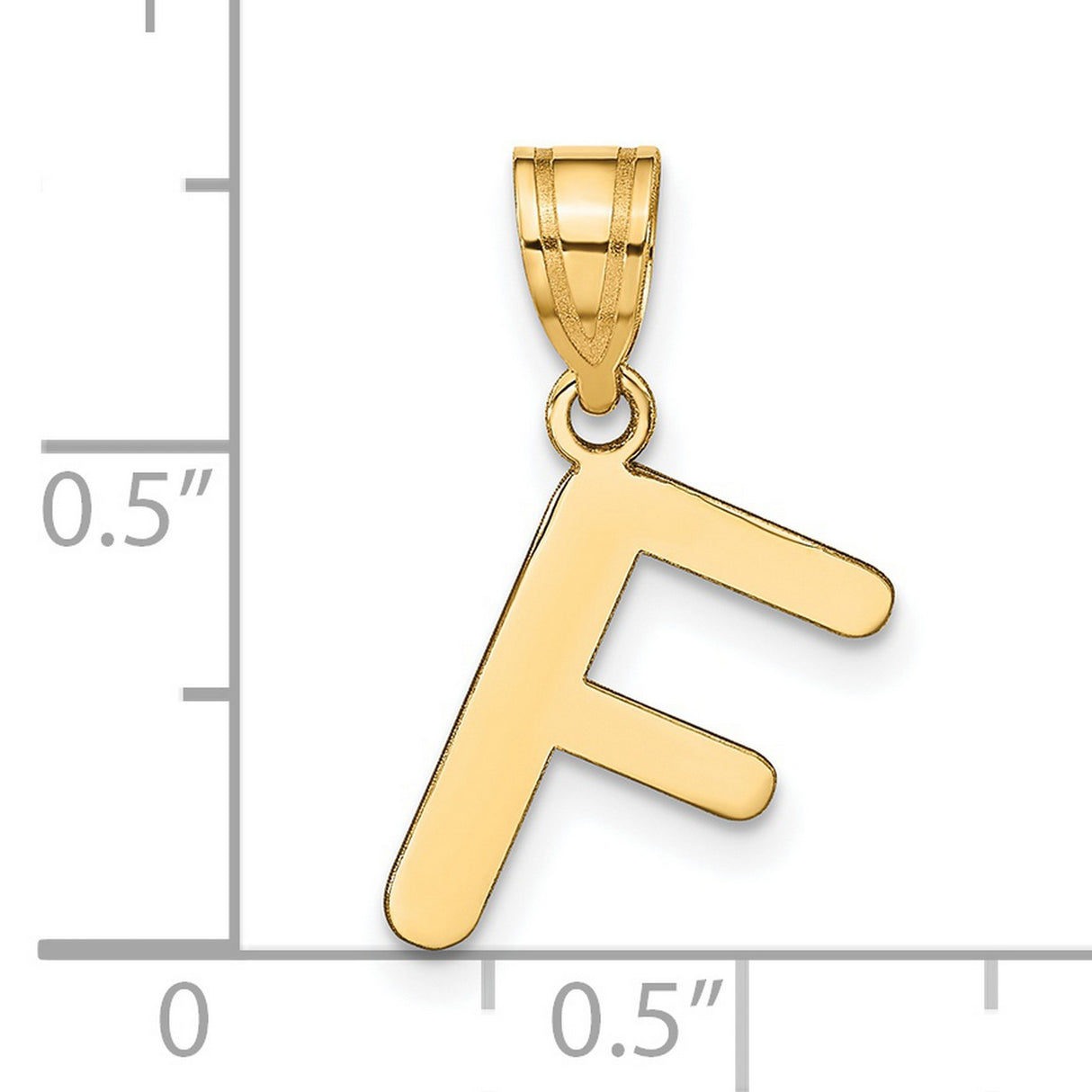 14k Yellow Gold Initial F Pendant Charm, Polished Block Letter Design for Women or Unisex Wear