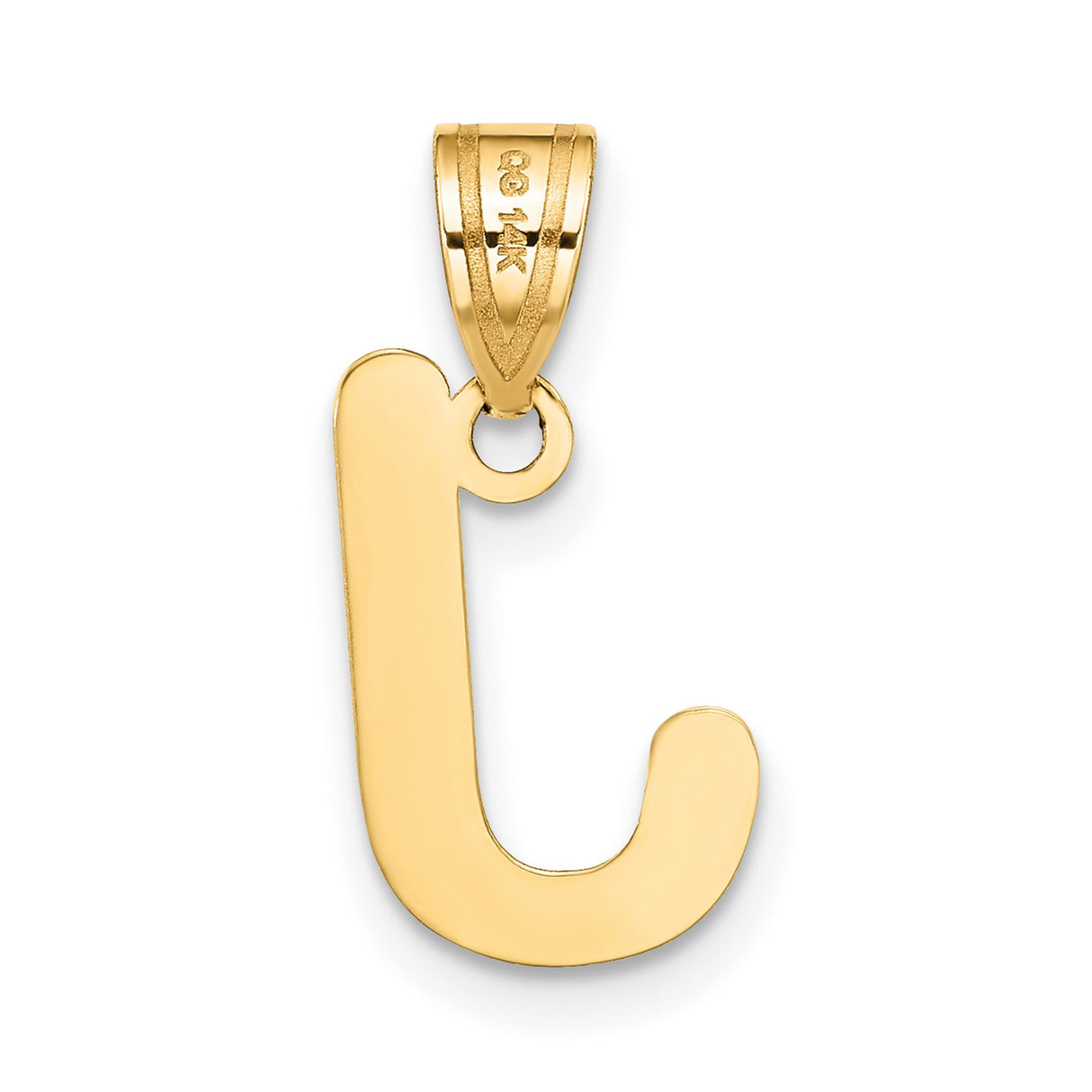 14k Yellow Gold Initial J Pendant Charm, Polished Letter Design for Women or Unisex Wear