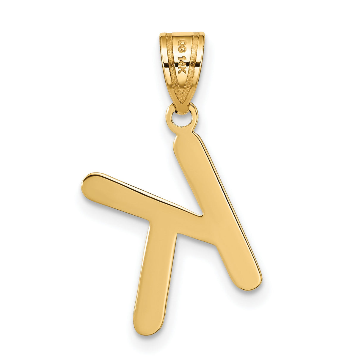 14k Yellow Gold Pendant, Script Letter K Initial Charm, Polished Uppercase Monogram for Women