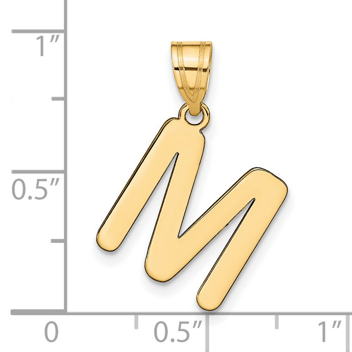 14k Yellow Gold Initial M Pendant Charm, Polished Script Letter Jewelry for Women