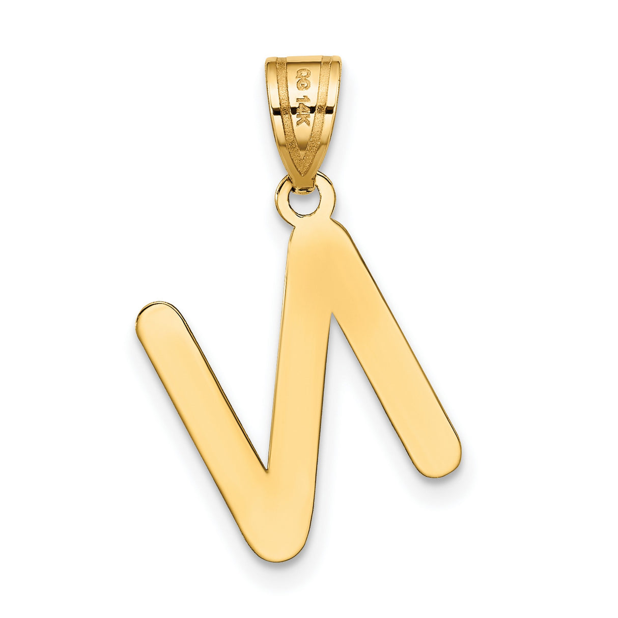 14k Yellow Gold Initial Pendant, Polished Script Letter N Charm for Unisex Wear
