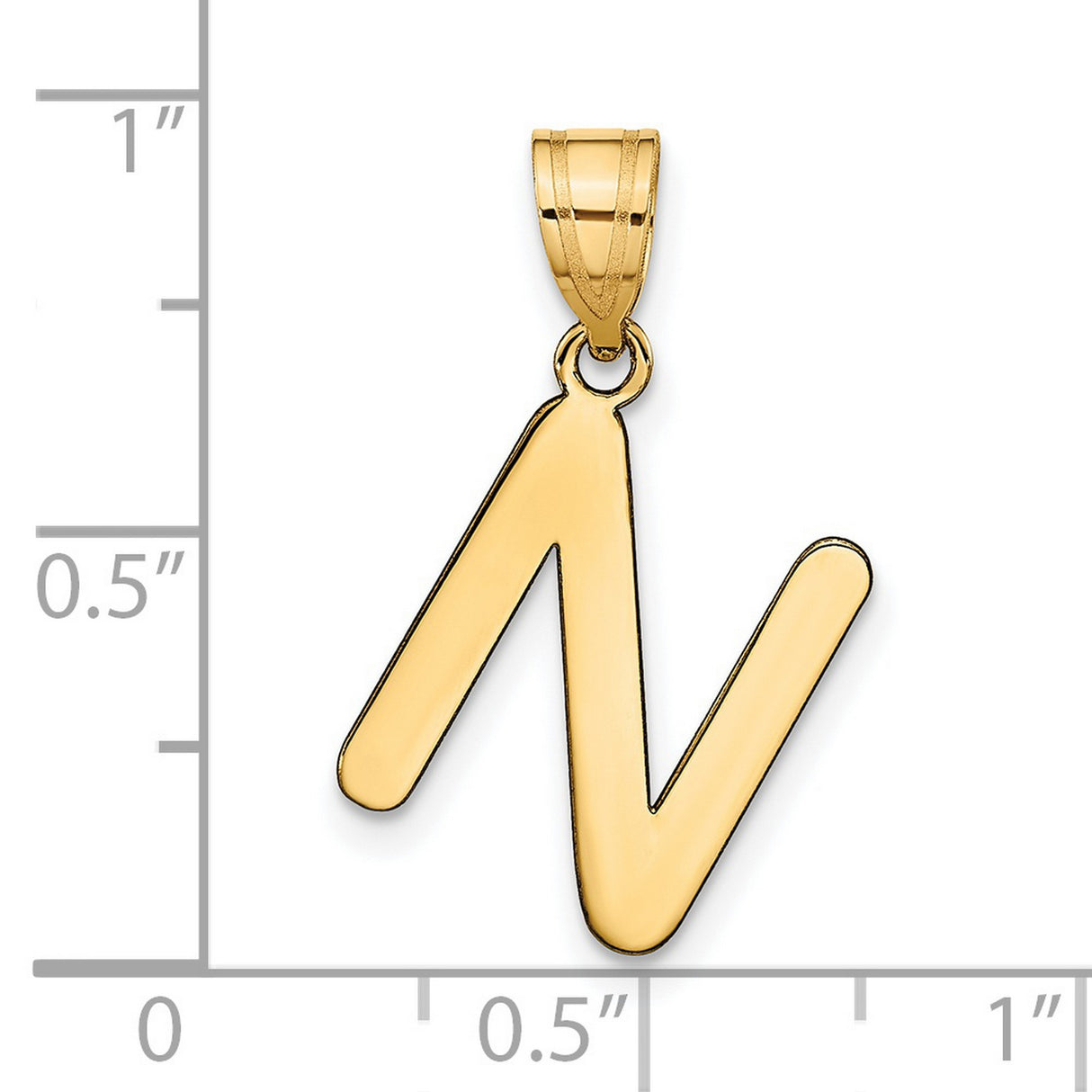 14k Yellow Gold Initial Pendant, Polished Script Letter N Charm for Unisex Wear