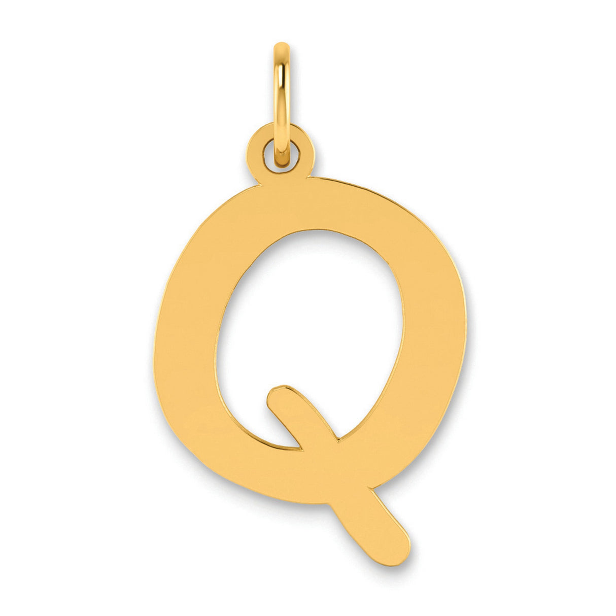 Polished Bubble Letter Q Initial Charm Pendant in Real 14k Yellow Gold