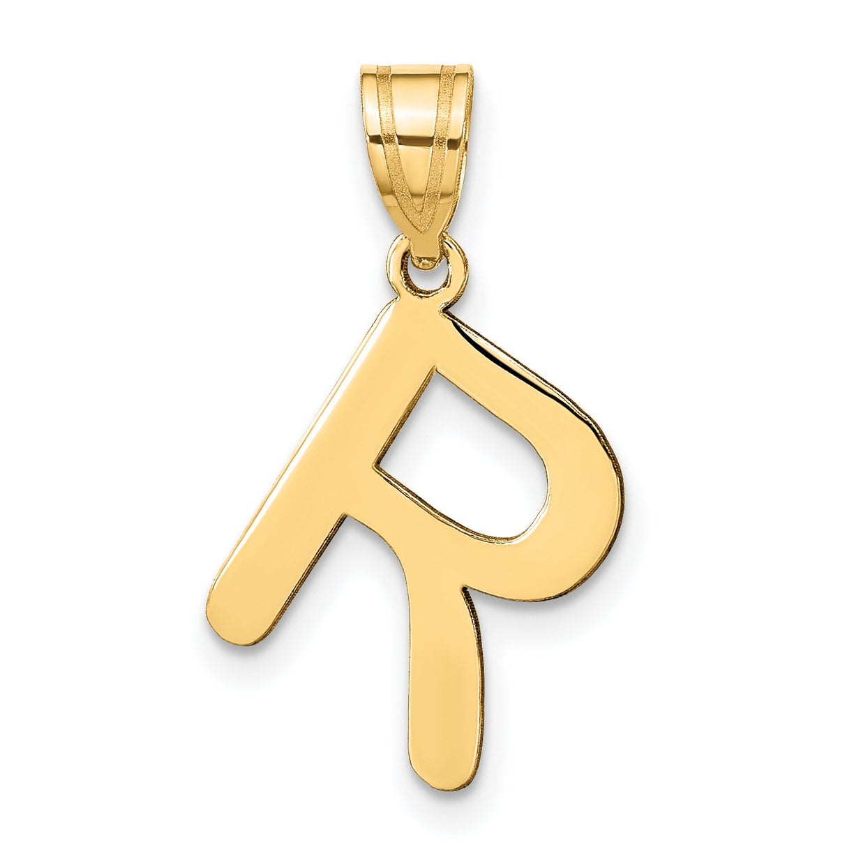 14k Yellow Gold Letter R Pendant, Bold Modern Initial Charm for Women or Unisex Wear