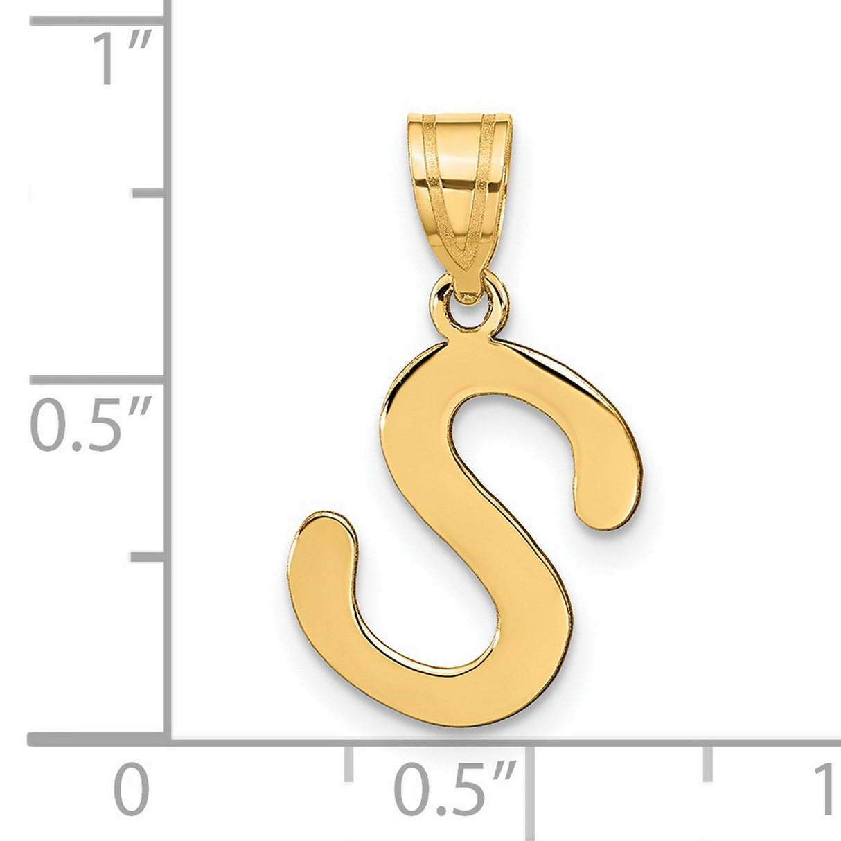 14k Yellow Gold Letter S Pendant, Script Initial Charm, Polished Monogram Jewelry for Women or Unisex