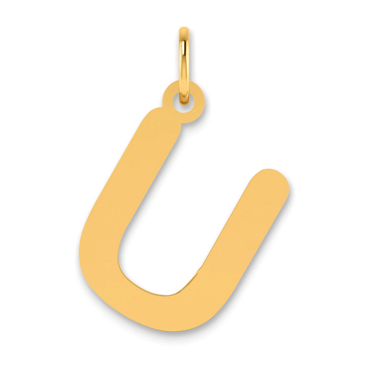 Polished Bubble Letter U Initial Charm Pendant in Real 14k Yellow Gold