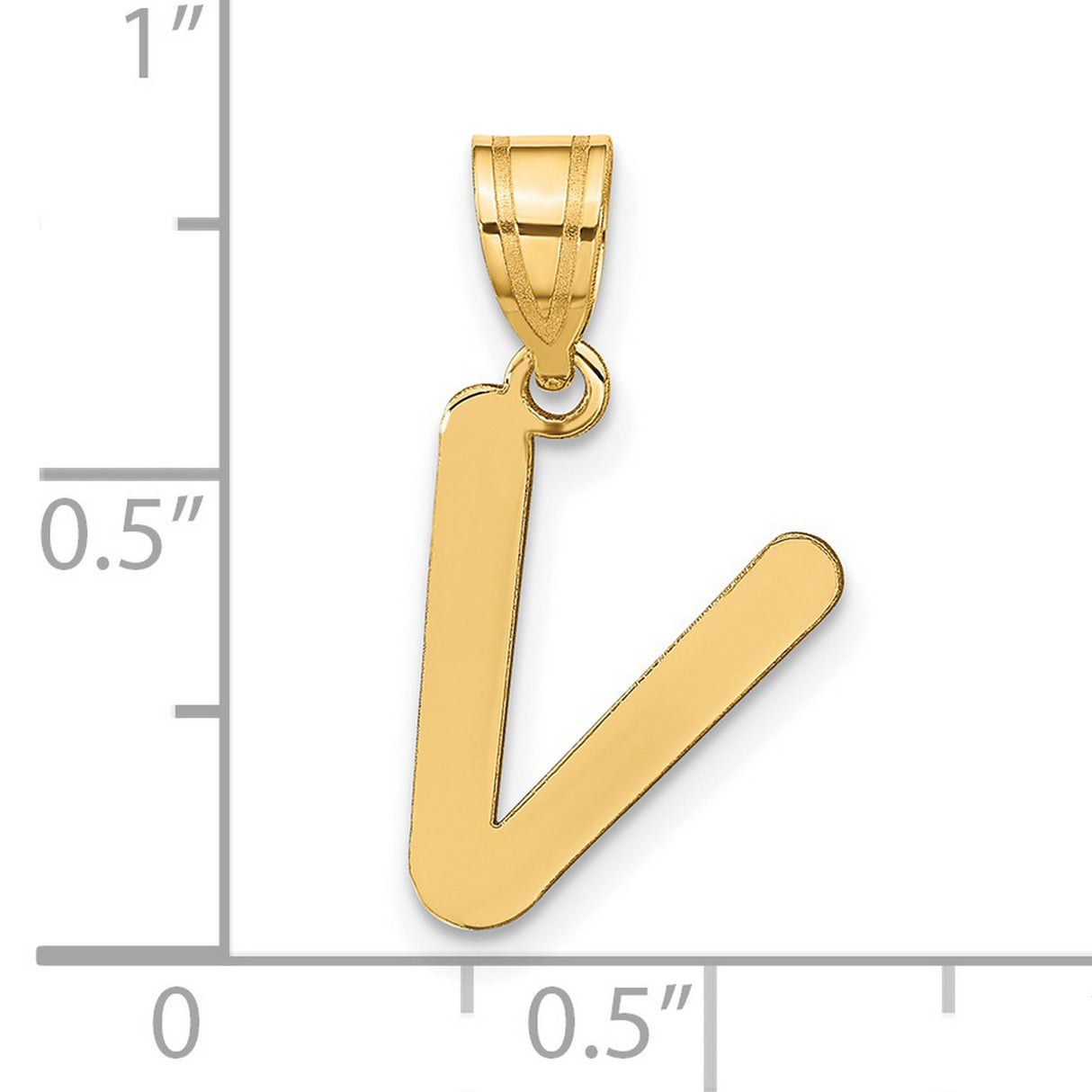 14k Yellow Gold Initial Pendant, Letter V Charm in Polished Block Design