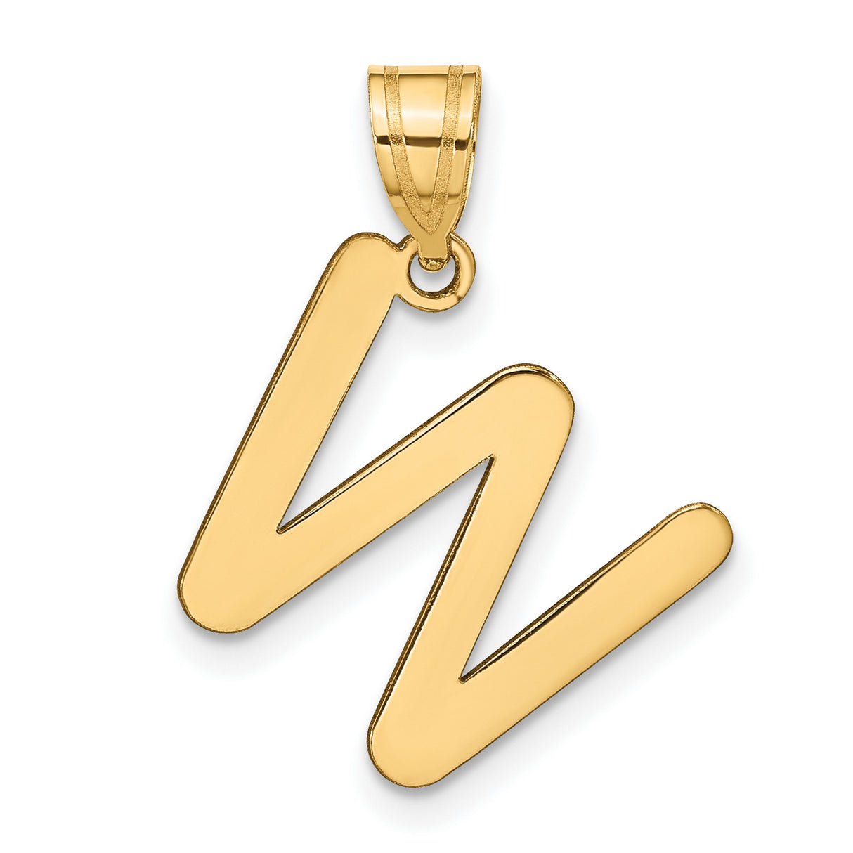 14k Yellow Gold Script W Initial Pendant, Polished Letter Charm for Women or Unisex Wear