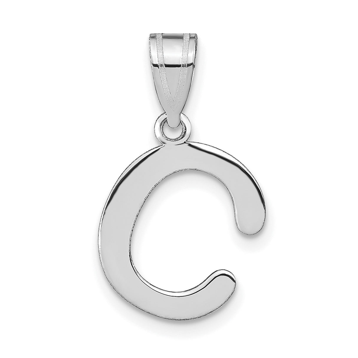 14k White Gold Letter C Pendant, Script Initial Charm in Cursive Monogram Design