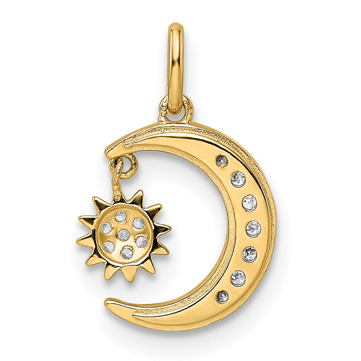 14k Yellow Gold Pendant with Cubic Zirconia, Crescent Moon and Sun Charm, Astrology Jewelry for Women