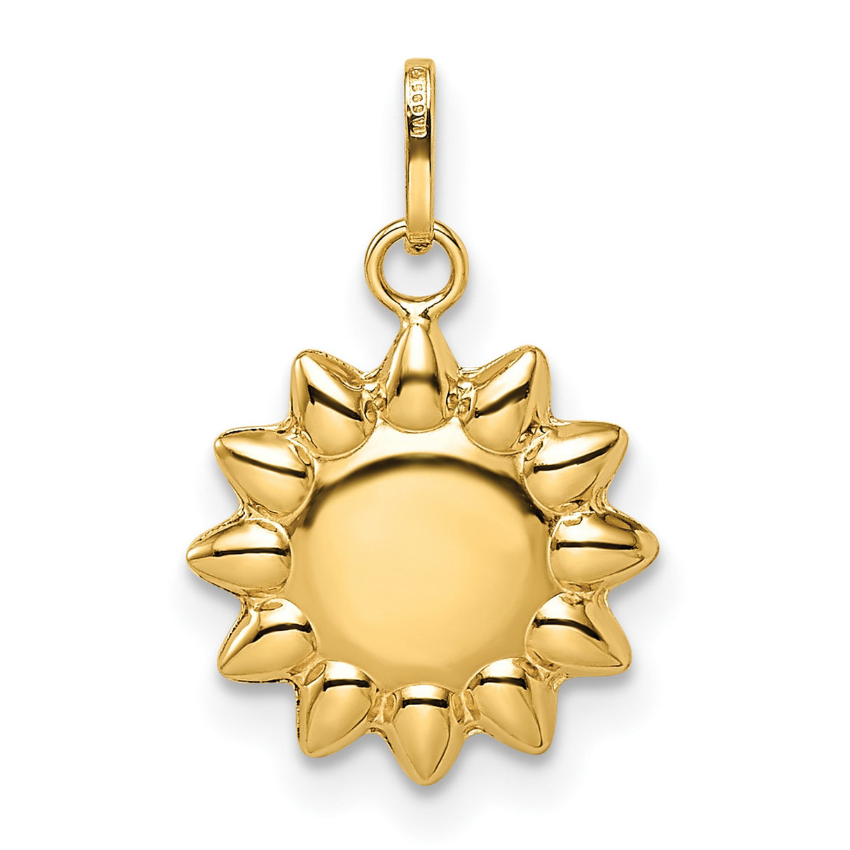 14k Yellow Gold Sun Pendant Charm, Polished Sunburst Design, Boho Minimalist Jewelry for Women