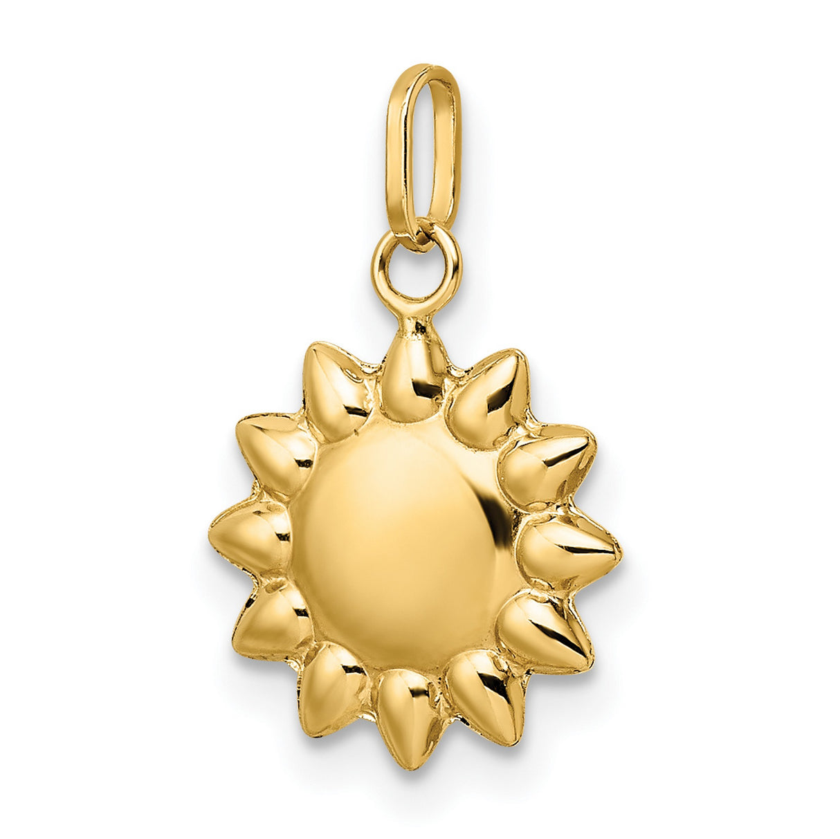 14k Yellow Gold Sun Pendant Charm, Polished Sunburst Design, Boho Minimalist Jewelry for Women