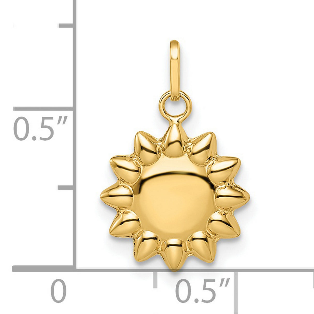 14k Yellow Gold Sun Pendant Charm, Polished Sunburst Design, Boho Minimalist Jewelry for Women