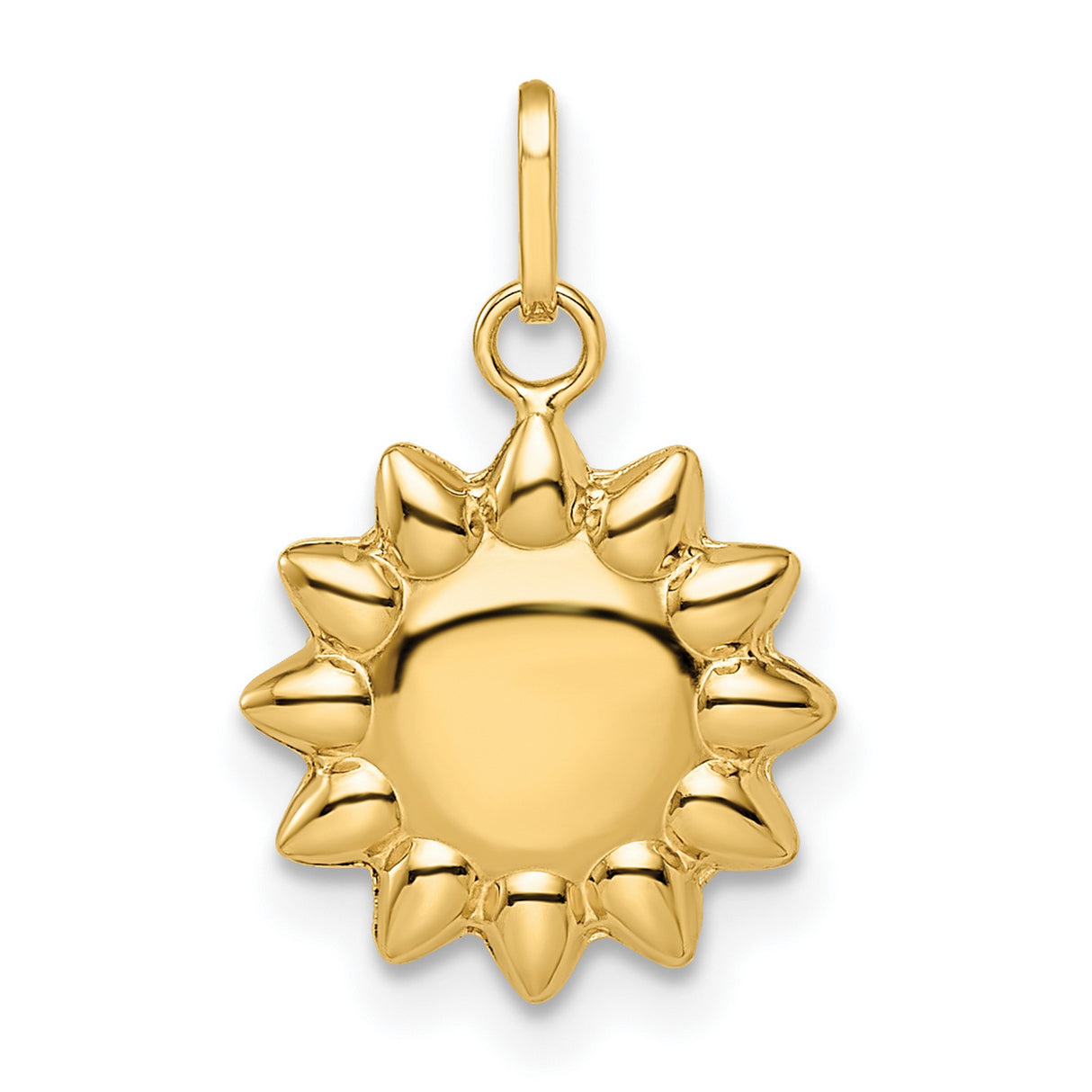 14k Yellow Gold Sun Pendant Charm, Polished Sunburst Design, Boho Minimalist Jewelry for Women